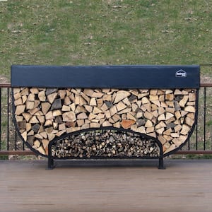 8 ft. Firewood Storage Log Rack with Kindling Holder and Cover Round Leg Steel
