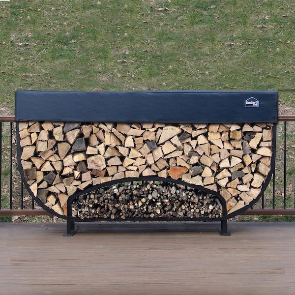 ShelterIT 8 ft. Firewood Storage Log Rack with Kindling Holder and Cover Round Leg Steel