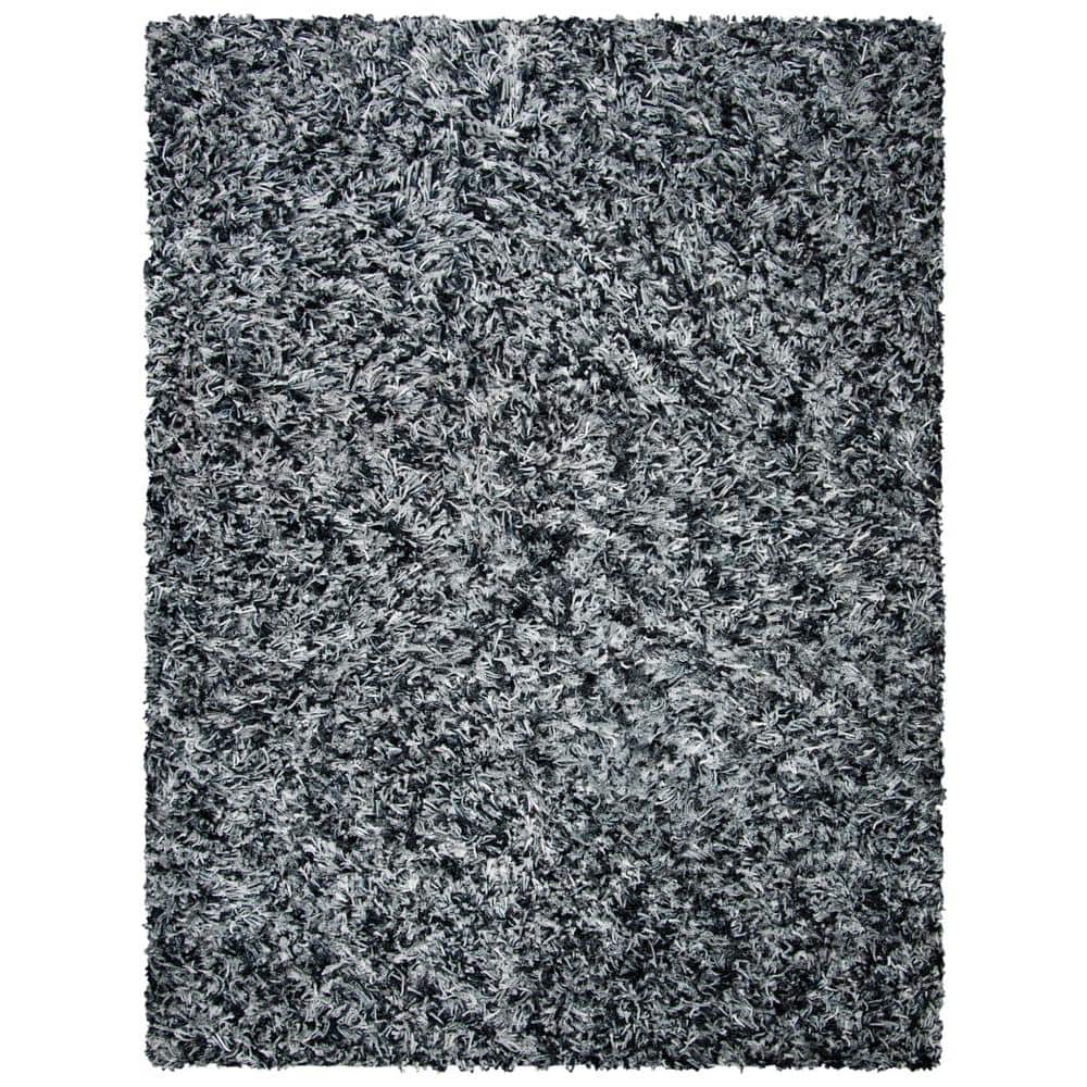 Handmade Black and Ivory Tufted Shag Rug, 8' x 10'