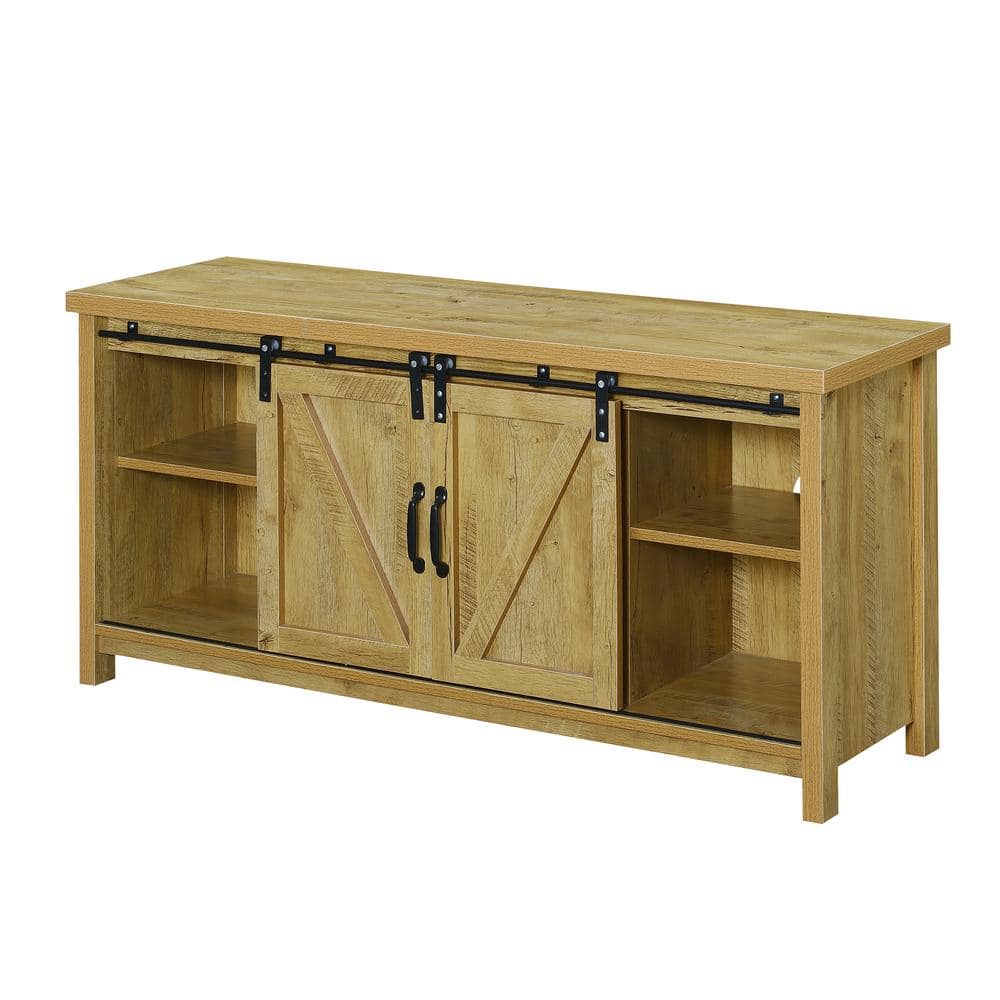 Blake 52 in. W English Oak Particle Board TV Stand with Barn Doors fits up 