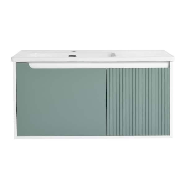 Boosicavelly 39.60 in. W x 19.90 in. D x 20.10 in. H Single Sink Wall MountedBath Vanity in Mint Green with White Ceramic Top