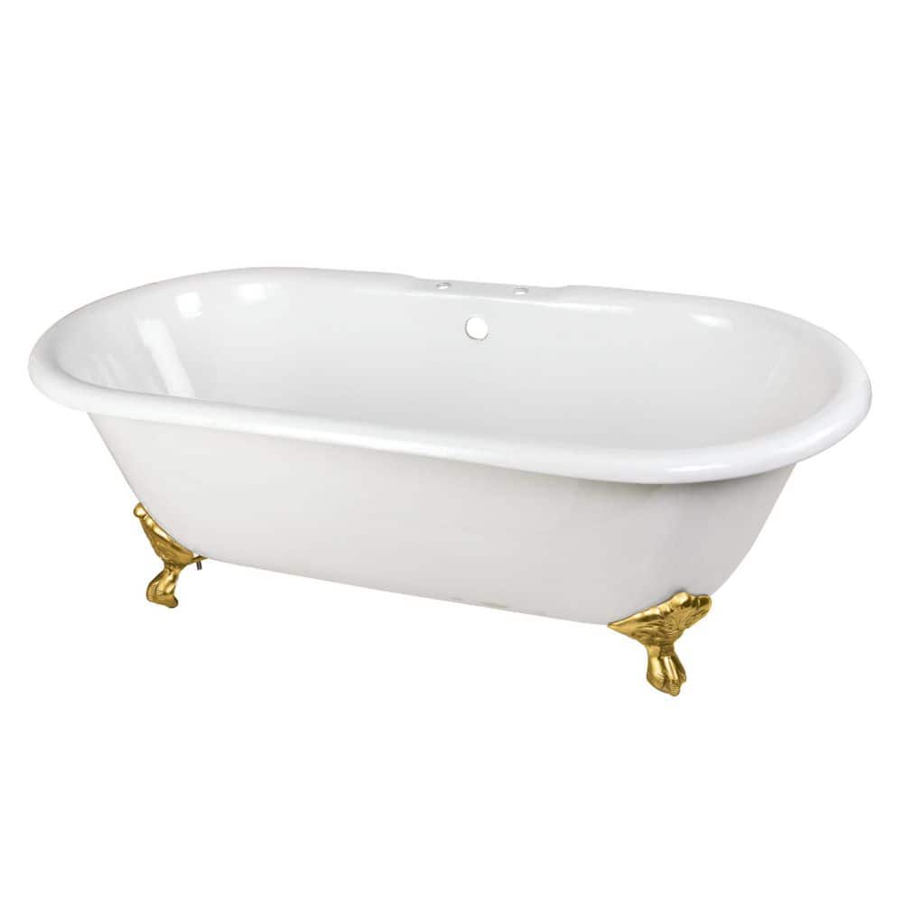 Aqua Eden 66 in. x 30.1 in. Cast Iron Oval Clawfoot Soaking Bathtub in White/Brushed Brass price history on PriceWatchPro