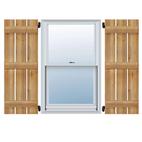 Ekena Millwork 11-1/4" X 56"Timbercraft Rustic Wood Two 5-3/8"Spaced Board and Batten Shutters Rough Sawn Cedar(pair)