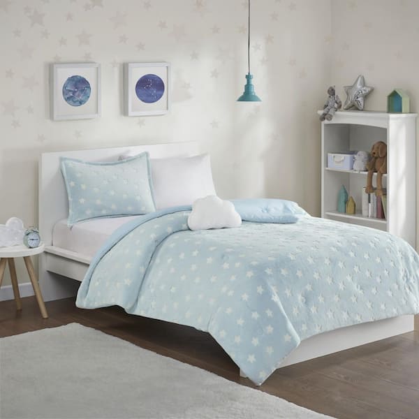 Avery 3-Piece Aqua Twin Glow In The Dark Plush Comforter Set