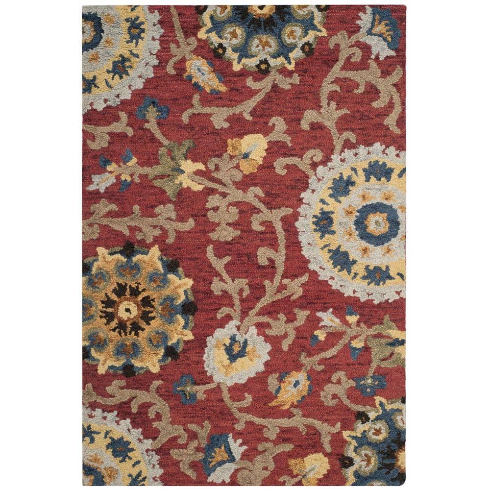 Red Floral Hand Tufted Wool Area Rug 3' x 5'