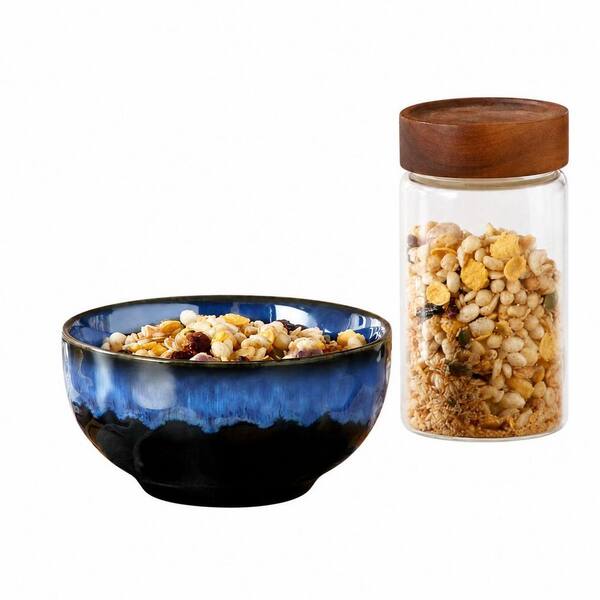 KHKFY Starry Ceramic Bowls Set of 4 with Blue Kiln Glaze Finish
