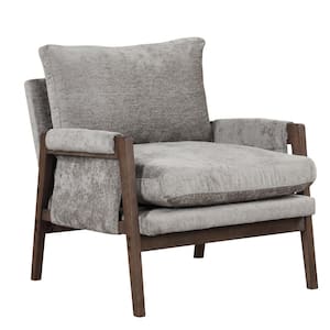 Grey Velvet Accent Arm Chair with Thick Seat Cushion