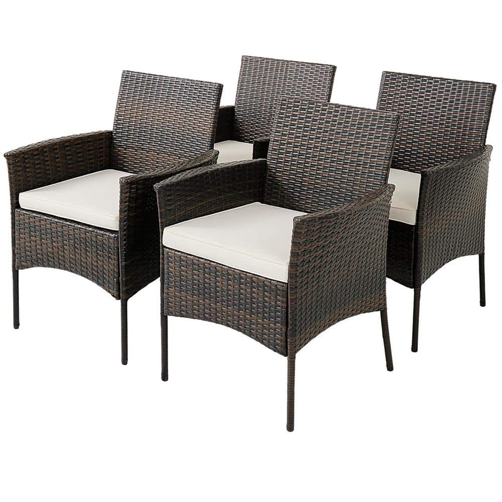 Costway Wicker Outdoor Patio Rattan Dining Chairs Cushioned Seat Curved