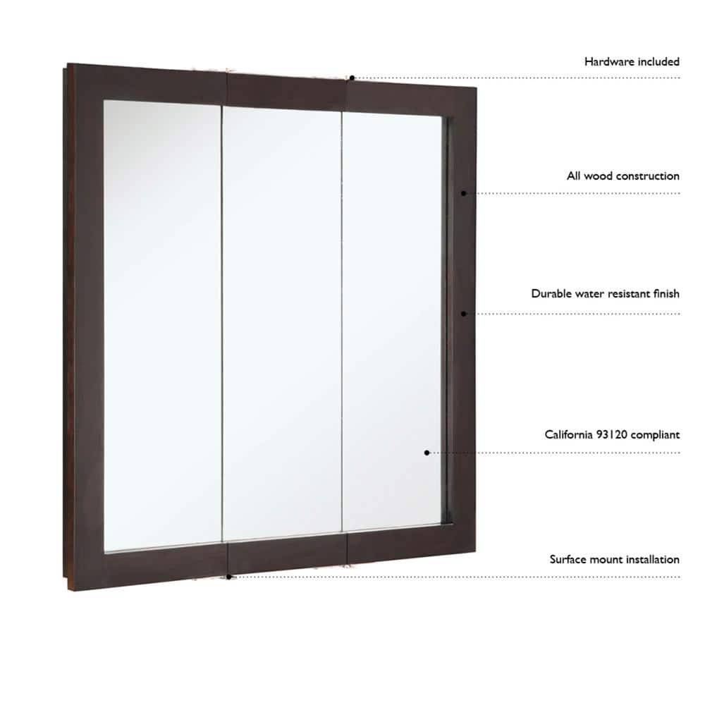Ventura 30-Inch Espresso Pine Tri-View Medicine Cabinet