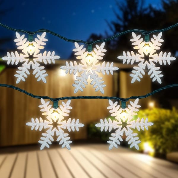 Brightown Snowflake Pathway Lights – 10 Large Snowflake Christmas Yard Stakes, 12" Diameter, 16.4ft Lead Cord, IP44 Waterproof, 8 Modes For Driveway & Sidewalk
