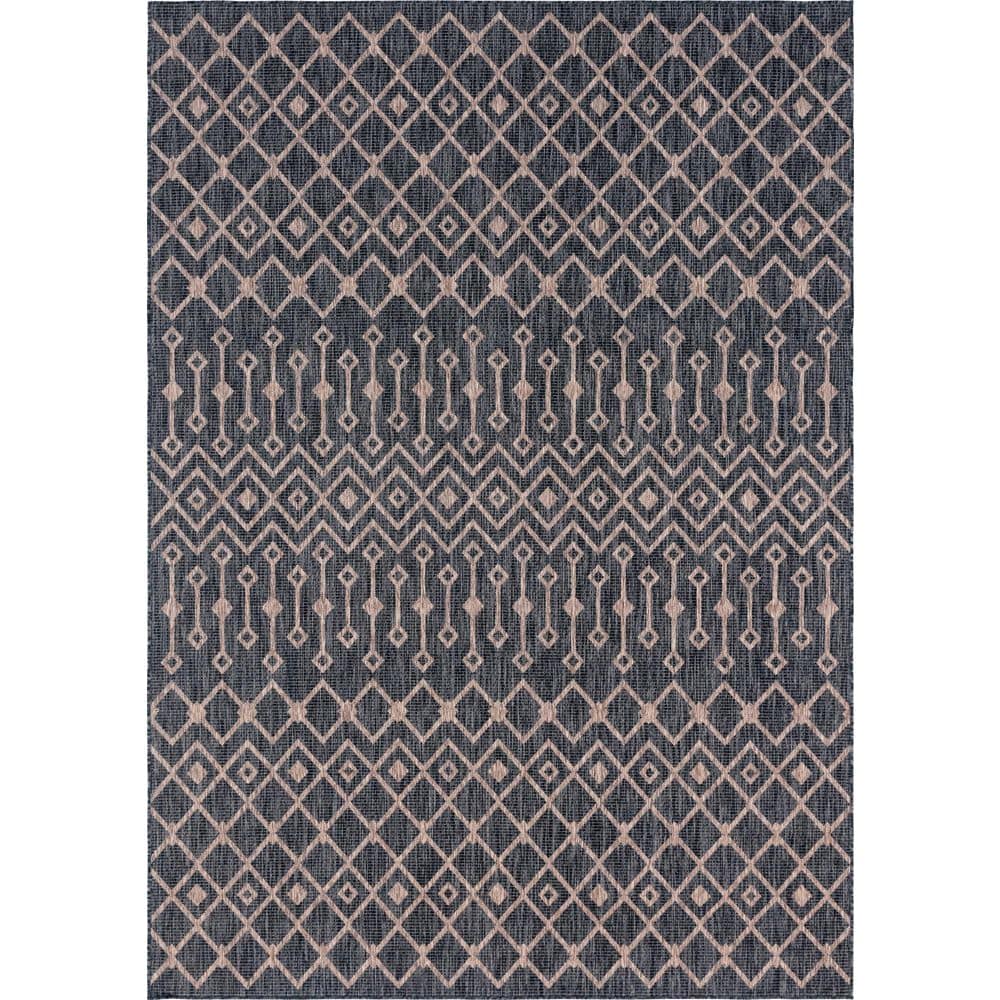Charcoal Gray Trellis Synthetic 8' x 11'4" Outdoor Rug