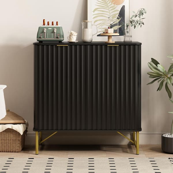 Black 31.5 in. H 2-Door Accent Cabinet Sideboard with Shelf and Metal Legs for Living Room Bedroom Kitchen Storage