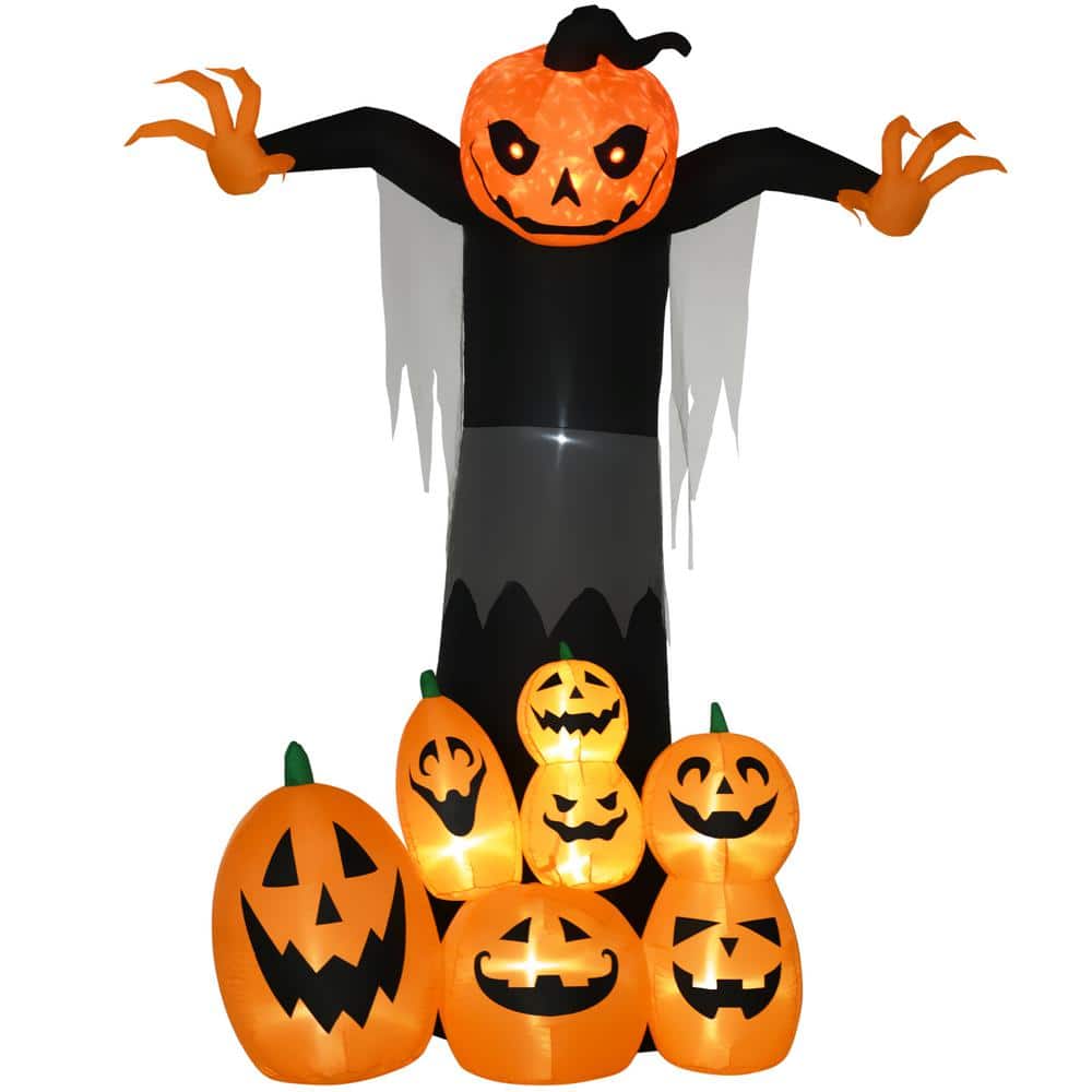 HOMCOM 9 ft. LED Pumpkin Ghost with Pumpkin Patch Halloween Inflatables ...
