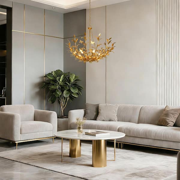 Modern Luxe 6-Light Vintage Goldleaf Floral Bowl Chandelier Handcrafted Inverted Chandelier for Dining Room Foyer