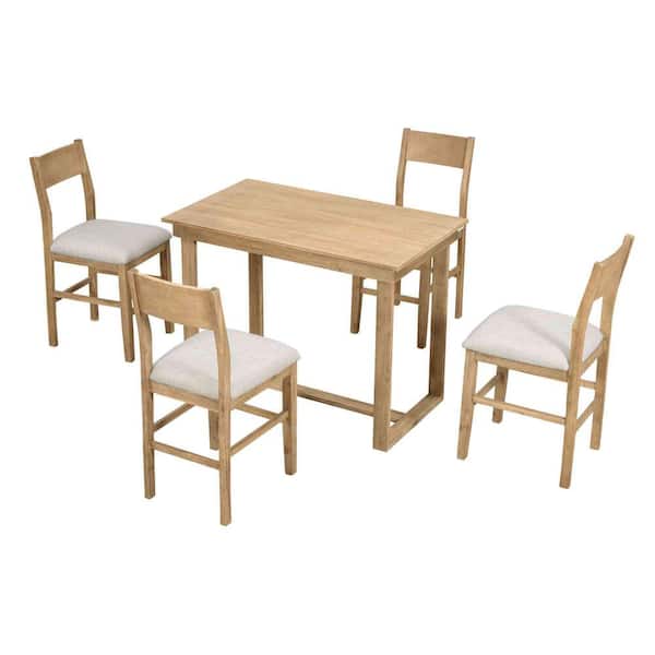 5-Piece Farmhouse Brown Wood Top Dining Room Set Seats 4