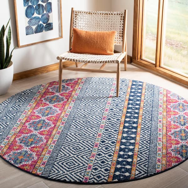 Madison Navy/Ivory 5 ft. x 5 ft. Round Geometric Area Rug