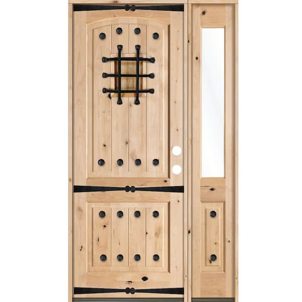 Krosswood Doors 50 in. x 96 in. Mediterranean Knotty Alder Arch Unfinished Left-Hand Inswing Prehung Front Door/Right Half Sidelite