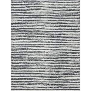 Vemoa Altomarze Blue 7 ft. 10 in. x 9 ft. 10 in. Stripe Polyester Area Rug
