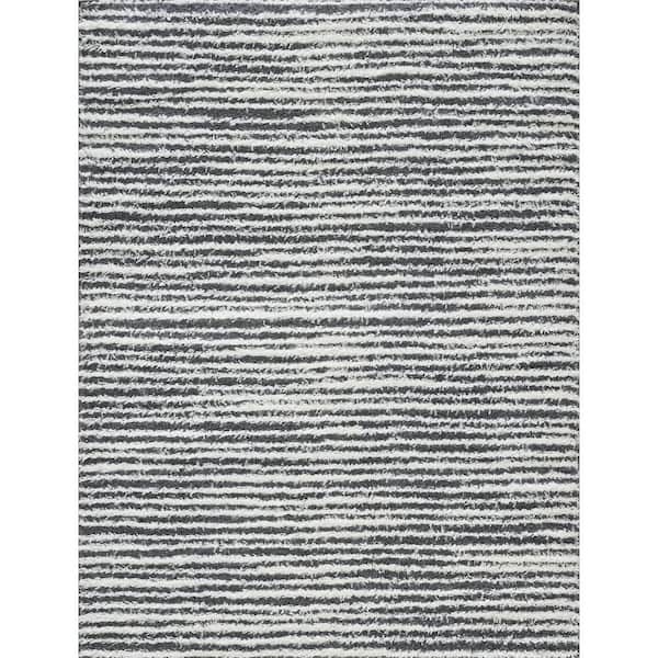 LOOMAKNOTI Vemoa Altomarze Blue 9 ft. 10 in. x 12 ft. 10 in. Stripe Polyester Area Rug