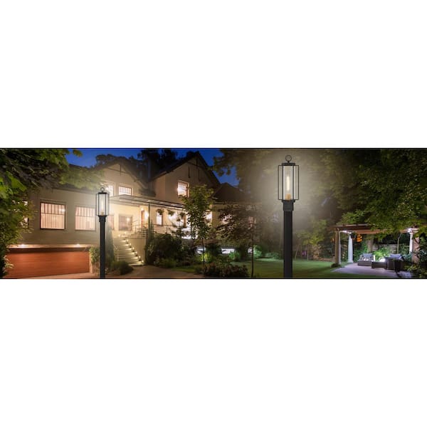 Avonlea Large 1-Light Sand Black with Gold Outdoor Post Lantern