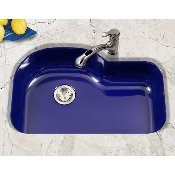 Houzer Porcela 31 in. Navy Blue Porcelain Enamel Steel Undermount Single Bowl Kitchen Sink - PCH-3700 NB