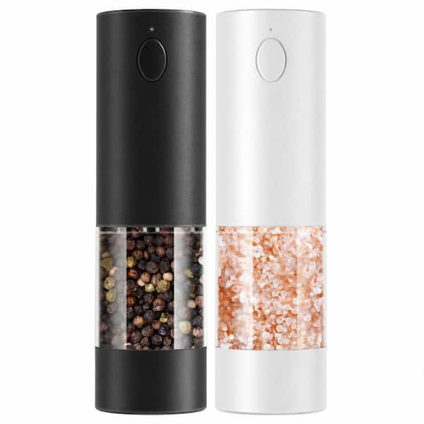 Electric Salt and Pepper Grinder Set with 6-Level Coarseness Dial, Transparent 95 ml Chamber, One-Hand Op, 2 Pack