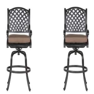 Aluminum Swivel Patio Outdoor Bar Stool with Dupione Brown Cushions (2-Pack)