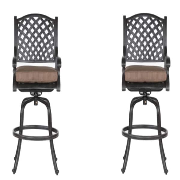 ITOPFOX Aluminum Swivel Patio Outdoor Bar Stool with Dupione Brown Cushions (2-Pack)