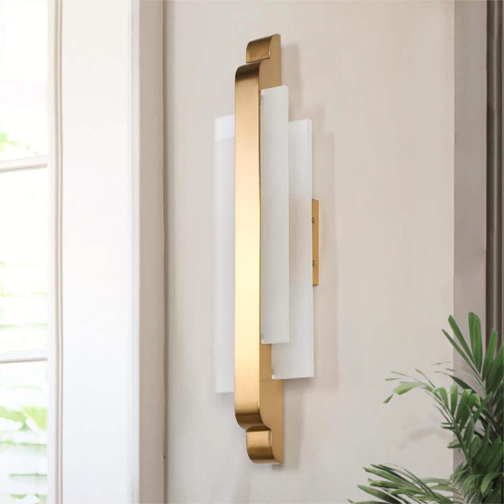 Modern 23.6 in. Plated Brass LED Wall Sconce Integrated 1-Light Fixture with White Acrylic Shade Golden Finish Lighting price history on PriceWatchPro
