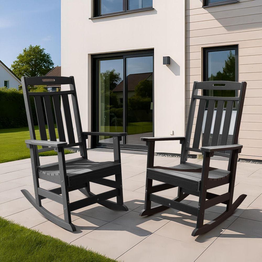 Upland Grey HDPE Plastic Outdoor Rocking Chair, Porch Deck Rocker, 2 ...