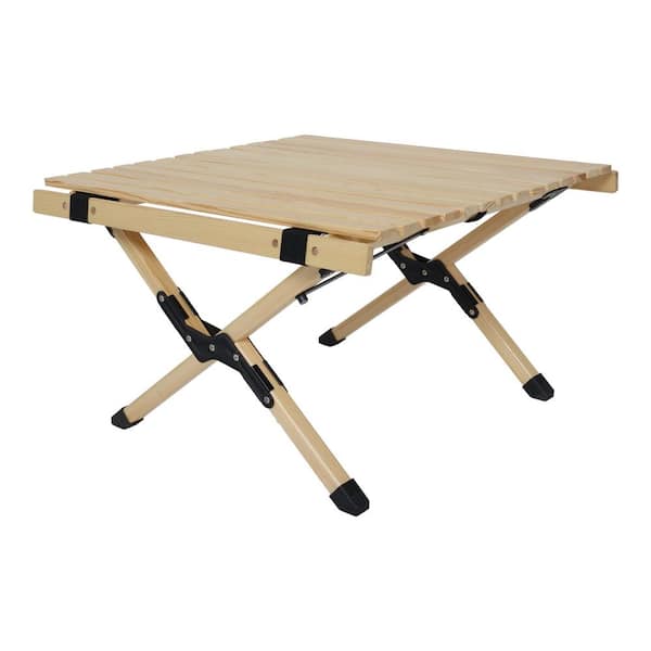 Unbranded 23.62 in. Outdoor Natural Wood Square Wood Beach Camping Picnic Table with X-Frame Design, Compact and Lightweight