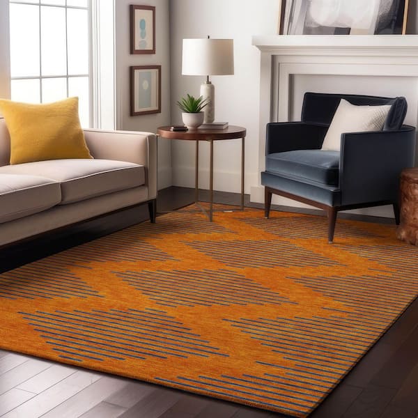 Mayfield Premium Machine Washable Abstract AMF1017 Orange 5 ft. x 7 ft. 6 in. Area Rug