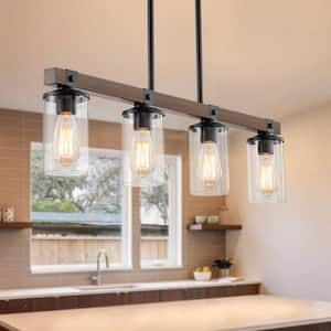 4-Lights Multi-Colors Retro Farmhouse Hanging Kitchen Island Light Modern 4-Light Glass Shade Pendant Light