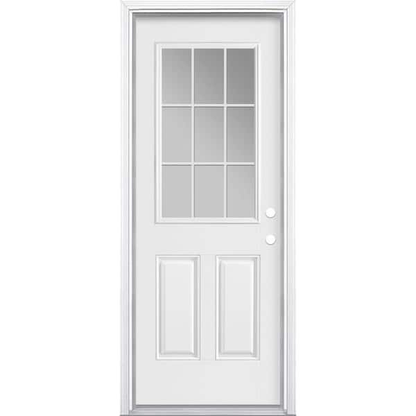 Masonite 30 in. x 80 in. Internal Grille Left-Hand/Inswing 9 Lite Primed Smooth Fiberglass Prehung Front Door with Brickmold