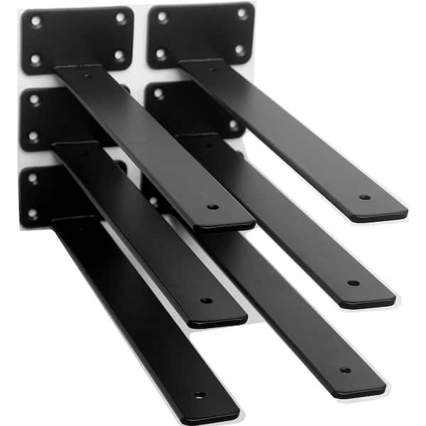 12 in. Heavy Duty Black Iron Hidden L Shelf Brackets Rustic Industrial Floating Supports 6-Pack 5mm Thick