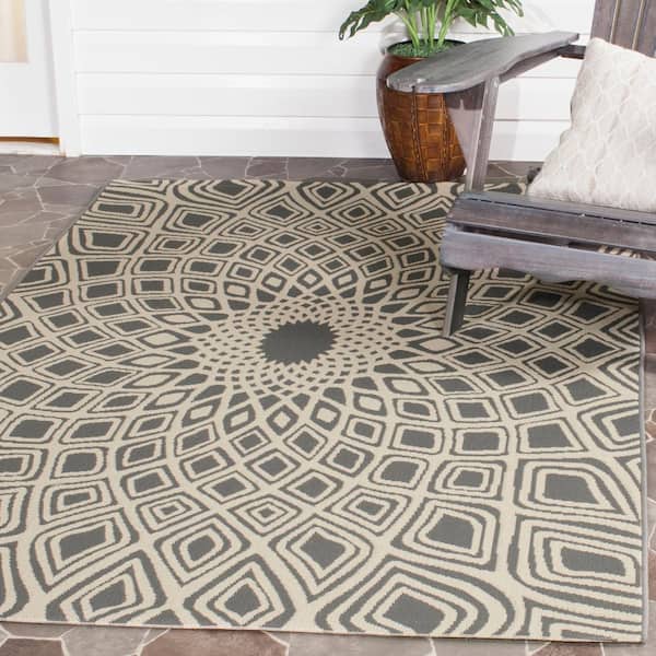 Courtyard Anthracite/Beige Doormat 3 ft. x 5 ft. Geometric Indoor/Outdoor Patio Area Rug