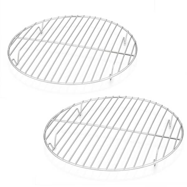 Stainless Steel Round Silver Cooling Cooking Rack Set Multi-Purpose Baking Steaming Air Fryer 2-Pack