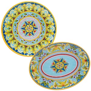 Palermo 2-Piece Multi-Colored Melamine Platter Set Service for 2