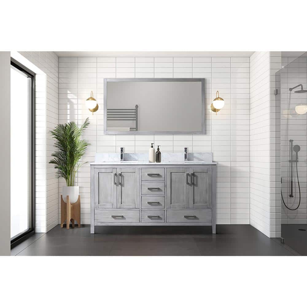 Jacques 60" Distressed Gray Solid Birch Double Bathroom Vanity with Mirror