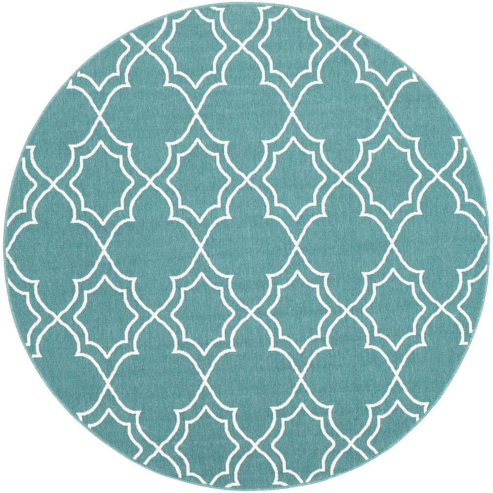 Felix Teal 8 ft. 9 in. x 8 ft. 9 in. Round Geometric Indoor/Outdoor Area Rug price history on PriceWatchPro