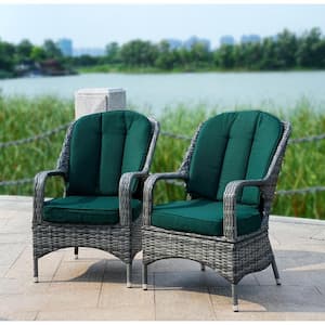 Affect Grey Wicker Outdoor Dining Chair with Dark Green Cushions (2 of Chairs Included)