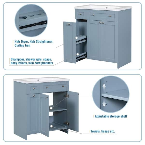 Magic Home 30 in. Freestanding Bathroom Vanity Modern Storage Cabinet with  Double-Sided Storage Shelf, Single Basin Sink, Blue CS-W50921982 - The Home  Depot