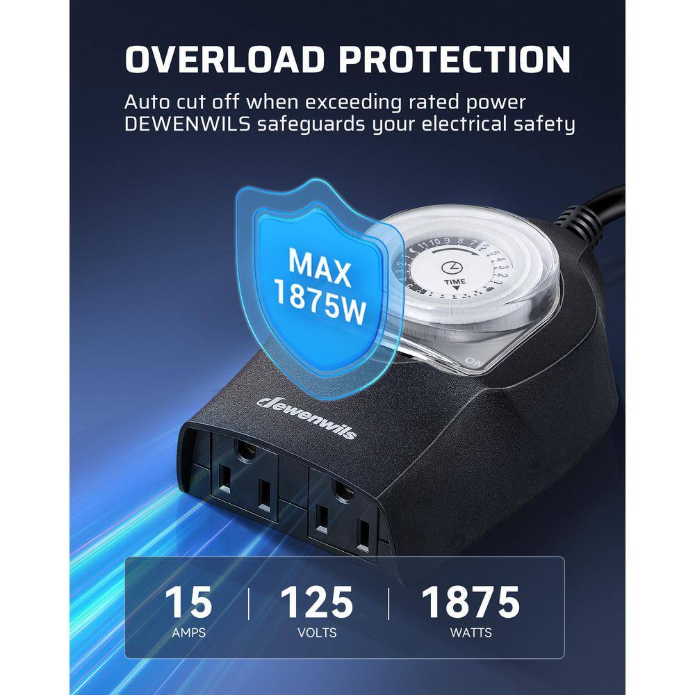 Black Waterproof Outdoor Mechanical Timer with Dual Outlets