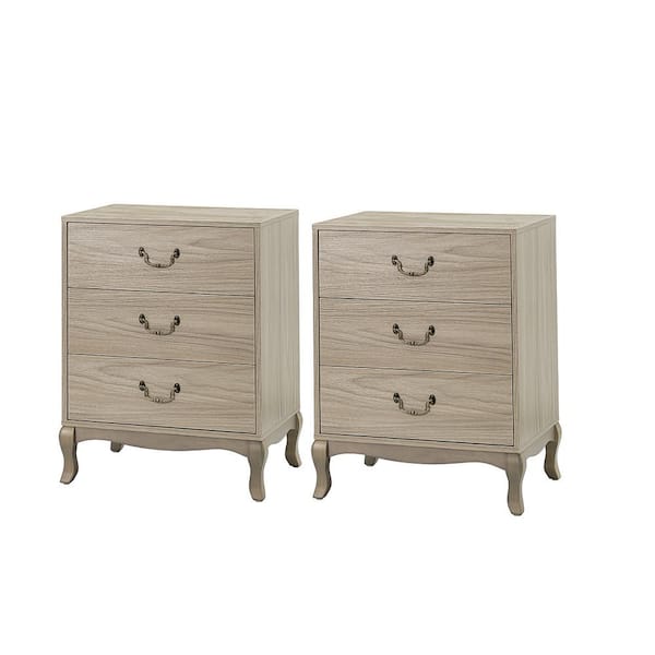 JAYDEN CREATION Petra 3-Drawer Acorn 22 in. W x 1 in. D x 28 in. H Nightstand with Retro Cabriole Legs and Drop Handles (Set of 2)