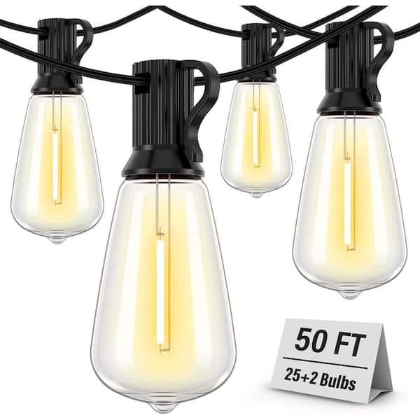 25-Light 50 ft. Shatterproof and Weatherproof Outdoor Plug-in 20-Watt Integrated LED Edison Vintage String-Light 2700K