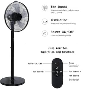 Simple Deluxe Oscillating 14 .5 in. Adjustable 12-Speeds Pedestal Stand Fan with Remote Control, 9-Hours Timer, Black