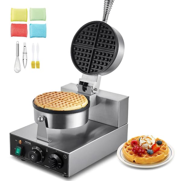 1100 W Commercial Round Waffle Maker Stainless Steel Nonstick Belgian Waffle Maker Temperature and Time Control