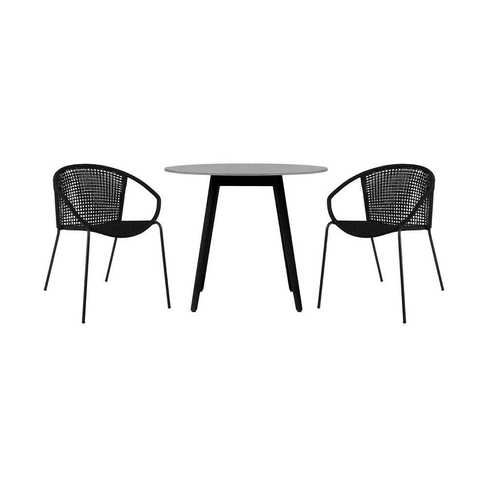 Sydney and Snack Black 3-Piece Wood Round Outdoor Dining Set