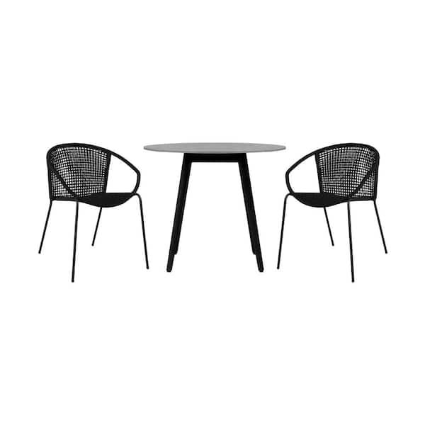 Armen Living Sydney and Snack Black 3-Piece Wood Round Outdoor Dining Set