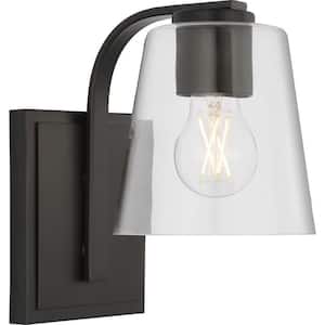 Blanid 9.5 in. 1-Light Matte Black Contemporary Wall Sconce with Clear Glass Shade
